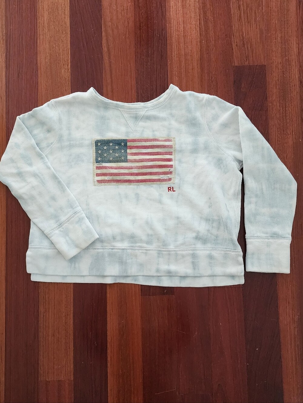 Polo by Ralph Lauren Light Blue Tie-Dye American Flag Sweatshirt | Size M